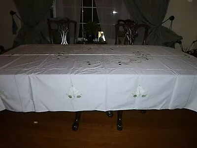 $59.95 • Buy Vintage Embroidered Applique 85  Tablecloth  Peacock Creation + 10 Napkins New