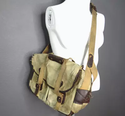 VTG Leather/Canvas Messenger Bag Tool Military Shoulder Bag Antique Made In UK • $35
