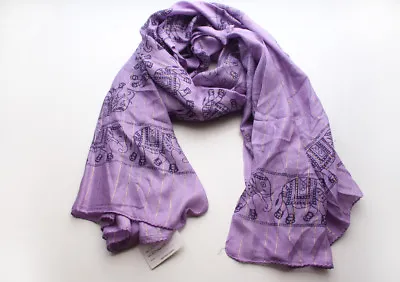 Cotton Meditation Scarf With Elephant Print Purple Jari Shawl/Scarf • $7.30