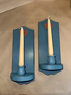 Vintage Primitive Painted Wooden Wall Hanging Sconce Candle Holders 12 X4.5  • £17.35