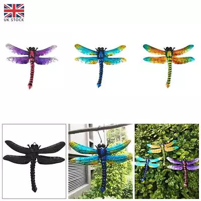 Dragonfly Decor Metal Glass Wall Hang Art Home Patio Garden Porch Fence Outdoor • £12.99