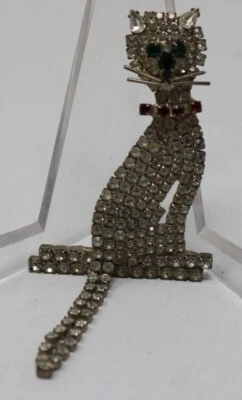 $42.50 • Buy Classy Cat Brooch Pin Clear Rhinestone Jewelry Tail Moves Vintage HTF