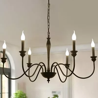 Black 6-Light Farmhouse Chandeliers Rustic Candle Pendant Light Fixture Bedroom • $96.95