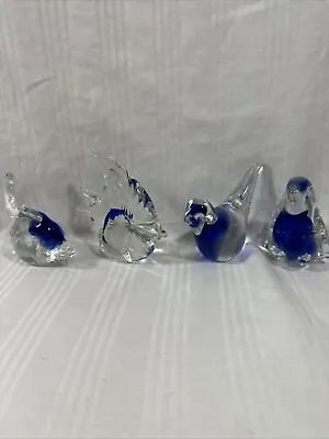 4 Vintage Murano Glass Animal Figurines 2 Fish Penguin & Bird • $14