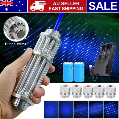 USB Rechargeable 6000m Blue Laser Pointer Pen SOS High Power Laser &5x LaserHead • $64.89