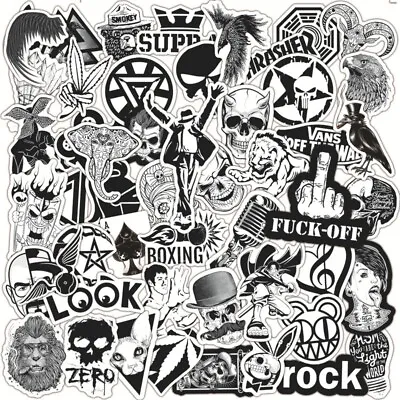 £4.49 • Buy 50 Rock Black White Stickers Heavy Metal Punk Band Music Guitar Car Decal UK NEW