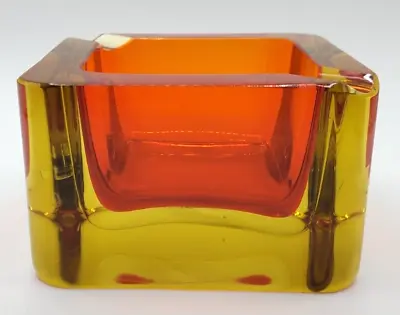 Vintage Murano Sommerso Glass Cube Block Ashtray Italy  1970 • $299.99