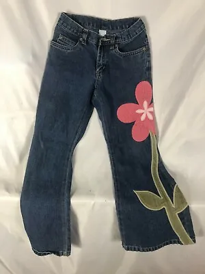 Girls Old Navy Blue Jeans With Flower Applique On The Jean Front • $10.95