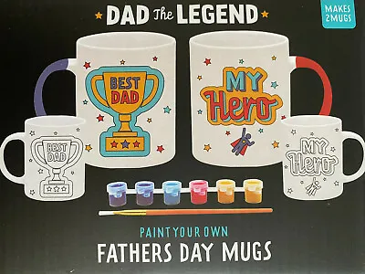  Set Of 2 Fathers Day Mugs - Best Dad - Dad The Legend - Paint Your Own Gift Set • £8.95