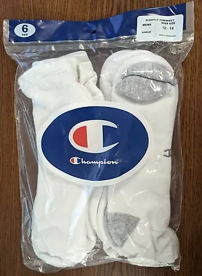 Champion Pack Of 6 Pair Of Mens Ankle Socks White/grey Size 12-14 New In Package • $15.29