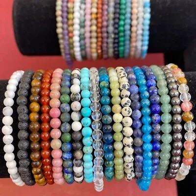 $12 • Buy Natural Stone Stretch Bracelet 4mm - Healing Gemstone Beaded Thin Stackable USA