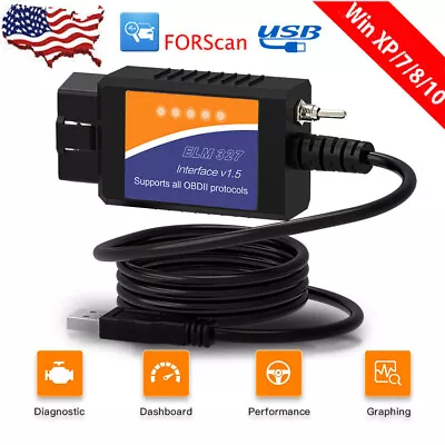 For Ford FORScan OBD2 Code  Reader ELM327 V1.5 USB Modified Scanner HS/MS CAN US • $14.99