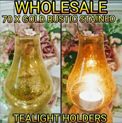 Wholesale Job Lot Luxury 70 X Gold Glass Hanging Candle Tea Light Holders Rustic • £70