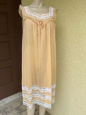 Vintage Lingerie Nylon Nightgown Peach With Lace Trim • $15