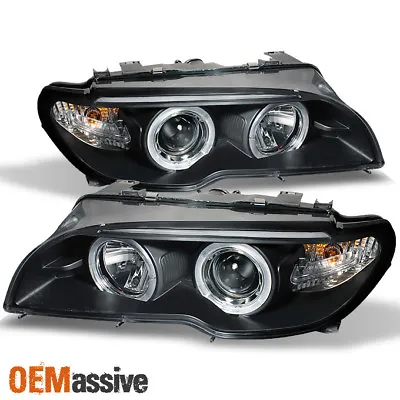 Fits 04-06 E46 3-Series 2Dr Coupe Dual Halo Projector Black Headlights Lamps Set • $198.99