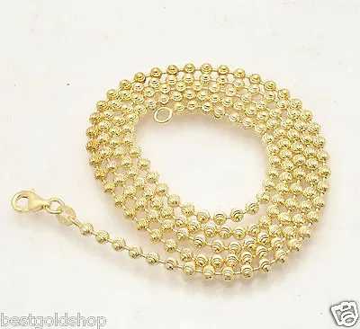 3mm Moon Cut Ball Bead Chain Necklace Solid 14K Yellow Gold Plated 925 Silver  • $75.60