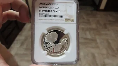 VATICAN CITY. 2008 5 Euro Silver - NGC PF69 - Top Pop 🥇 World Youth Day • $327.12