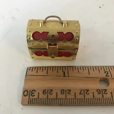 Vintage Miniature Metal Red Felt Dollhouse Treasure Chest Opens Trinket Box 1  • $19.99