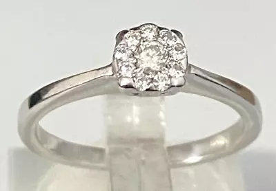 9K Solid White Gold & 0.15CT Diamond Cluster Ring Size L  -   5 1/2 • $225