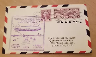 USA Airmail USS AKRON Tactical Training Flight Cachet 1932 Cover Lakehurst Stamp • $15