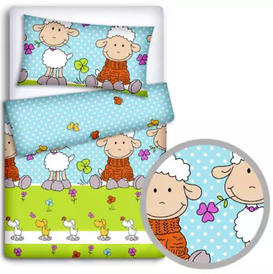 2pc Baby Bedding Set 120x90 Pillowcase Duvet Cover Fit Cot Sheep Turquoise • £12.99