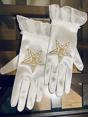 New Eastern Star Satin Gloves With Chiffon OES MASON • $13