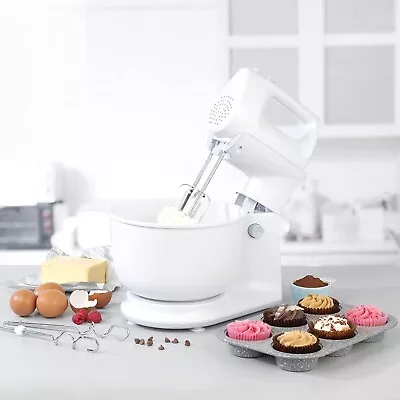 Electric Twin Hand & Stand Mixer With Rotating 3.8litre Cake Baking Mixing Bowl  • £32.99