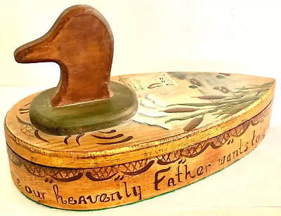 Vintage Folk Art Wood Duck Lidded Box Hand Painted Handmade 7 Inch Tall • $10