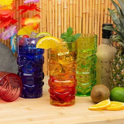 Tahiti/Tiki 450ml Set Of 4 Multi-coloured Cocktail/Mocktail Tumbler Glasses UK • £22.99