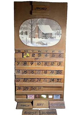 Vtg Country Hand Painted Wooden Perpetual Wall Calendar Primitive Farmhouse Home • $49