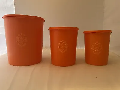 Tupperware Harverst Orange Canisters Set Of 3 #805809 811  Vintage • $20