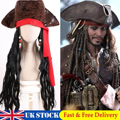 UK PIRATE HAT WITH DREADLOCKS Fancy Dress Party Costume Captain Jack Sparrow • £12.58