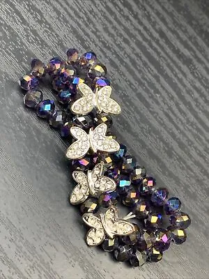 Vintage ￼ Rhinestone Butterfly Purple AB Crystal Bracelet Stretch￼￼￼￼ Style • $14.99