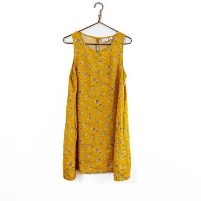 $23.09 • Buy Rachel Zoe 100% Linen Womens Medium Mustard Yellow Floral Shift Dress W Pockets