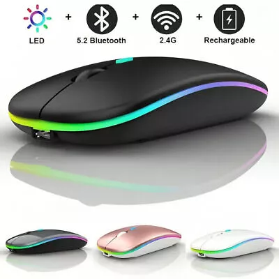 Slim Silent Rechargeable Wireless Mouse RGB LED USB Mice MacBook Laptop PC UK • £1.99