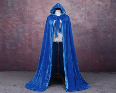 Velvet + Lined Gothic Cloak Halloween Black Cape Hooded Wicca Medieval Larp Sca • $36.09