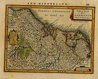 Antique Map-TOPOGRAPHY-NETHERLANDS-BELGIUM-MERCATOR-HONDIUS-Anonymous-1613 • $324.50