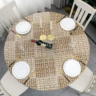 $18.77 • Buy Round Vinyl Elastic Edged Flannel Backed Tablecloth Fitted Table Cover PVC Pr...