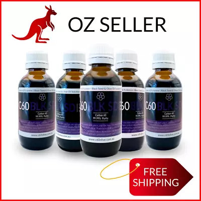 5 X C60 Organic Black Seed Oil With 99.99% Pure Carbon 60 – 100ml Bottles • $292