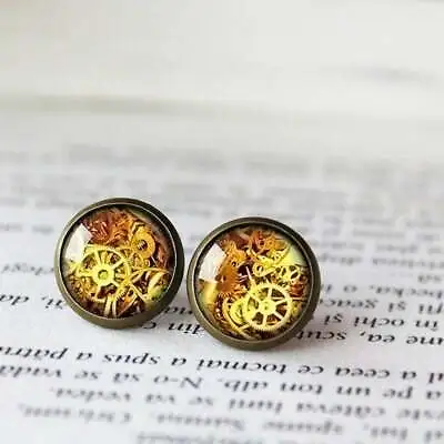 Steampunk Earrings Steampunk Studs Watch Parts Watch Parts Earrings Gift • $12.59