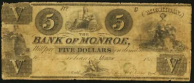 Obsolete Currency Monroe MI - Bank Of Monroe $5 Oct. 6 1835 • $49.50