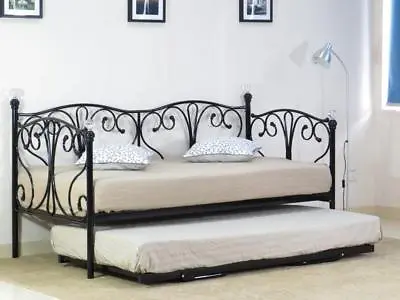 2ft6 3ft Day Bed With Crystal Finials In Black Or White With Trundle & Mattress • £119.99