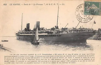 SS  LA PROVENCE IN HARBOR ~ C. G. T. SHIP LINE Used With Postage Due Stamp 1914 • $11.49