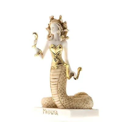 Medusa Ancient Greek Snakeheaded Monster  Statue Alabaster Gold Tone 6.69'' • $39.90