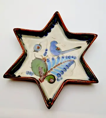 Vintage Talavera Hexagram Mexico Folk Art Craft Pottery Bird Floral Plate 8.5  • $45