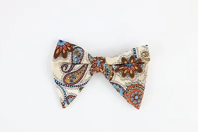 Vintage 50s Rockabilly Silk Paisley Flower Bow Tie Clip On Wedding USA Rainbow • $29.95