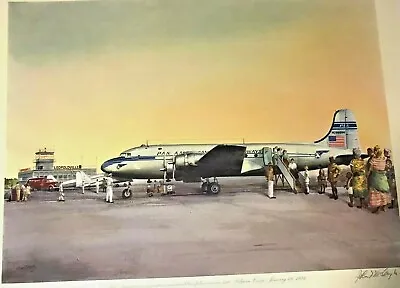 Vintage Pan Am Airlines Douglas DC-4 McCoy Litho Art Print Signed Belgian Congo • $249.98