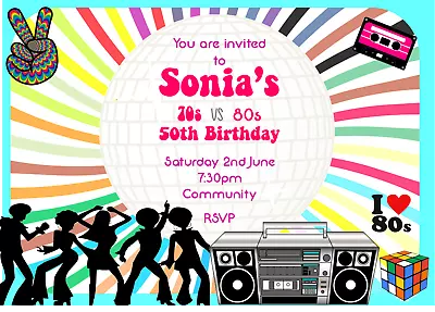 £18.55 • Buy 70s And 80s, Personalised Theme Party Invitations Male & Female
