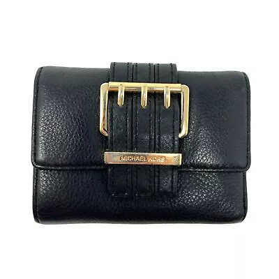 Michael Kors Wallet Gansevoort Tri-Fold Black Leather Gold Accents • $55