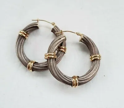 Retired Mazza Bartholomew Designer 14k & Sterling Hoop Earrings Signed MB • $299